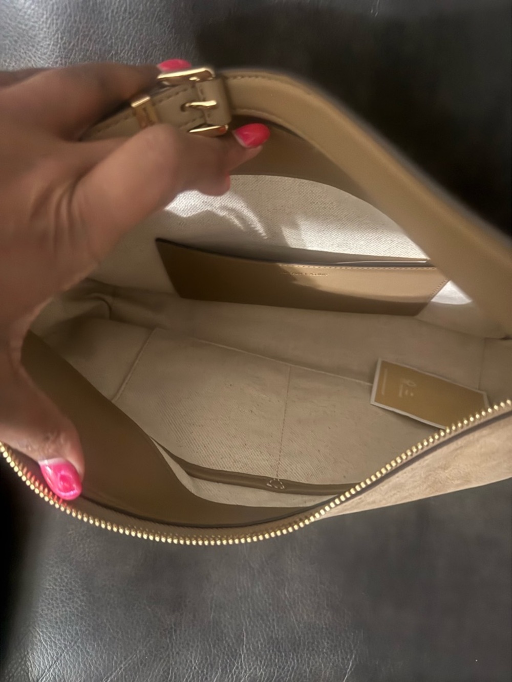 Michael Kors Tan Suede Shoulder Hobo with Gold Hardware - Picture 7 of 8